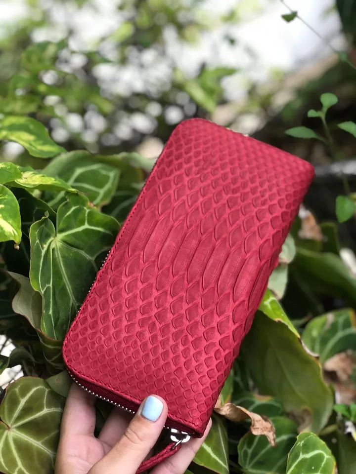 Red Genuine Python Skin Feng Shui Unisex Wallet | Red Leather Wallet Handmade | Snake Accessories | Total Red Woman Wallet Exotic Leather