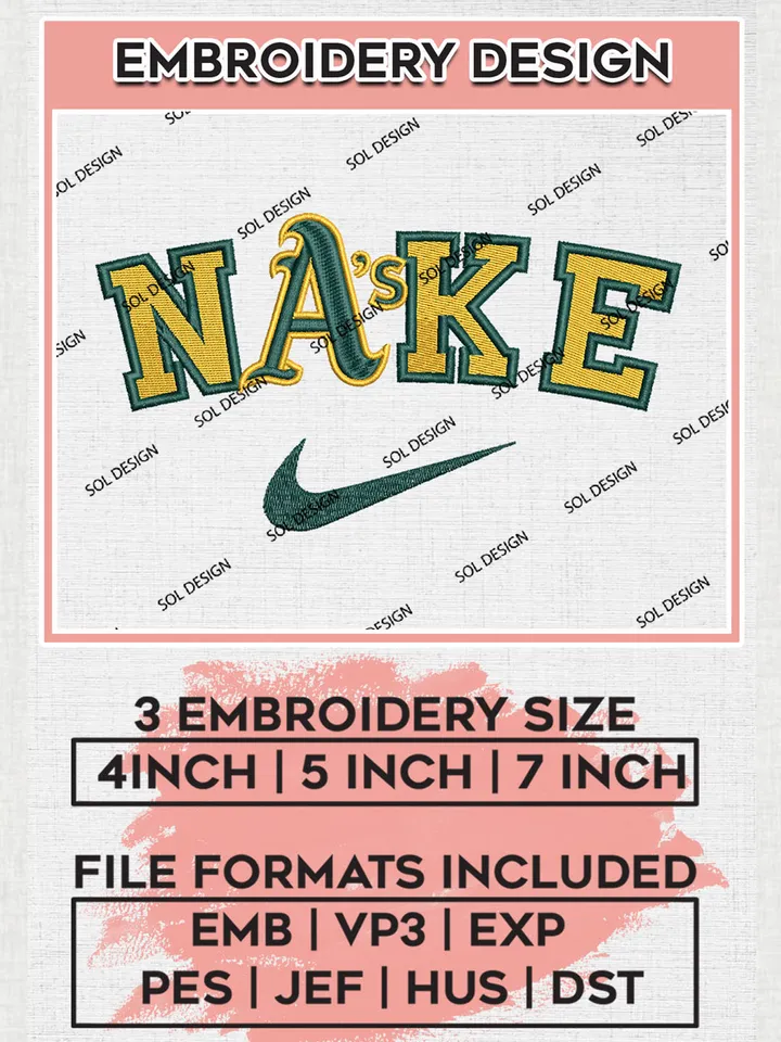 Nik.e Oakland Athletics Team Logo Embroidery Design, MLB Team Embroidery files, Oakland Athletics Baseball Team, MLB Athletics Team, Digital Download