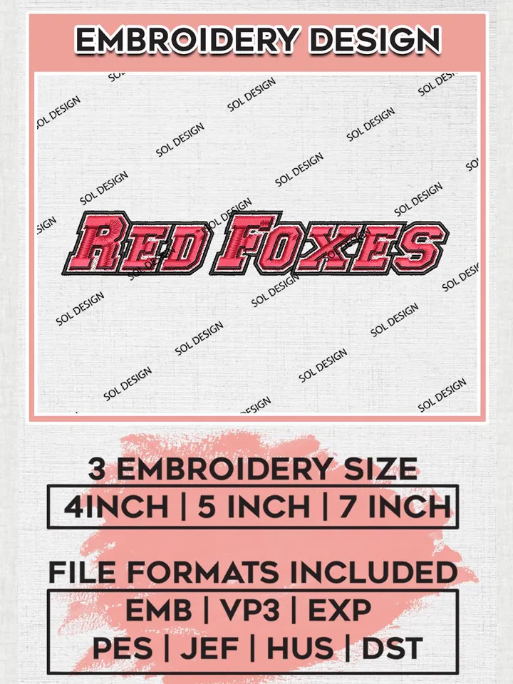 NCAA Red Foxes Football Team Word Logo Embroidery Design Files, NCAA Marist Red Foxes Machine Embroidery, NCAA Teams, Game Day, 3 sizes, NCAA Machine embroidery designs, Digital Download