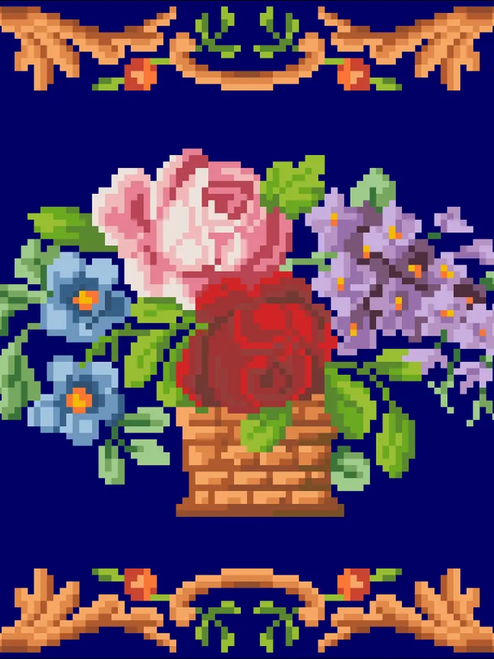 Antique Cross Stitch Pattern Bouquet of Flowers Digital Download PDF