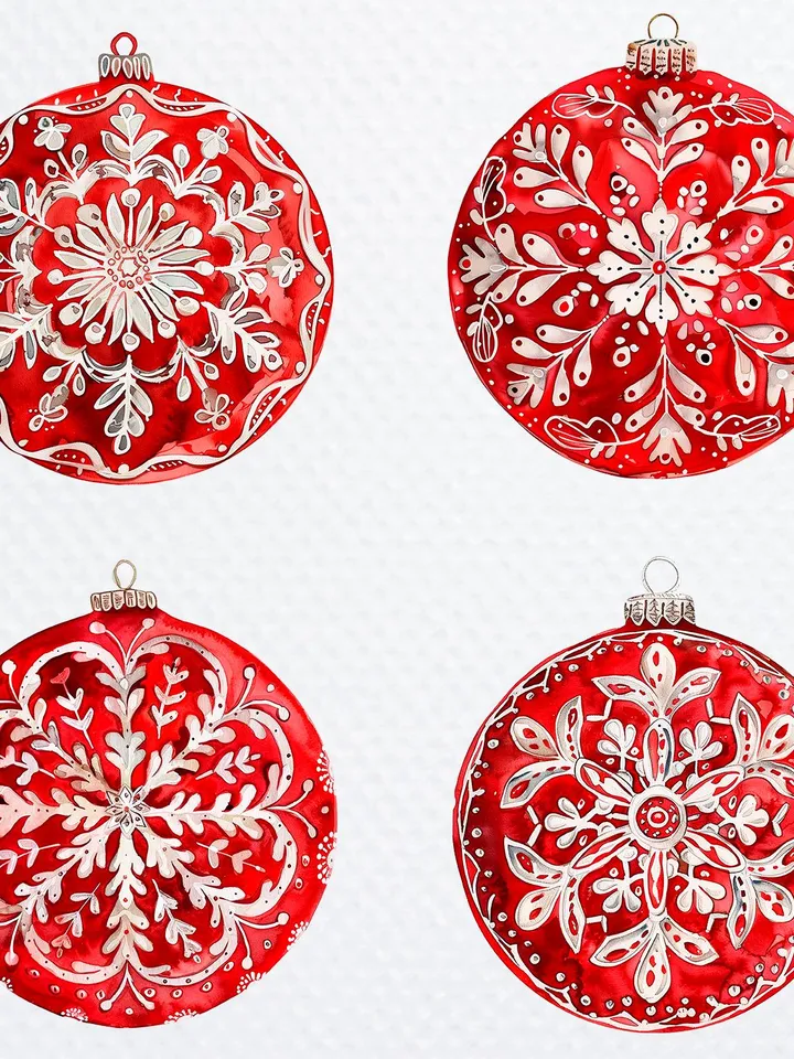 20 Red Bauble PNG Bundle, Christmas Bauble Printable Watercolor clipart for sublimation, Digital download, High Quality, Paper craft