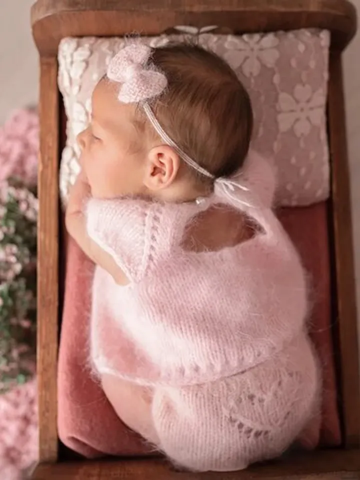 Angora newborn set, bonnet, pants. set for newborn photo session. Knitted Newborn photo props
