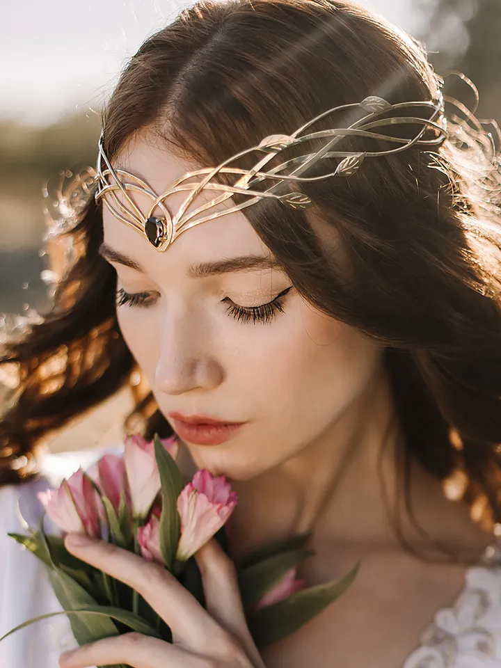 Tiara for wood nymph from branches and leaves Crown of Forest dryad Silver diadem, fantasy fairy elven Princess Palurien