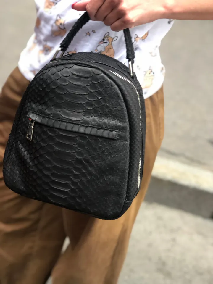 Genuine Python Skin Black Backpack | Exotic Leather Bags | Women Sport Chic Leather BackPack | Backpack For Girls | Handmade Backpacks