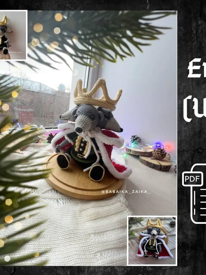 PDF Crochet Pattern Mouse King, Amigurumi Mouse, Christmas ornaments, Christmas Decor, Amigurumi Christmas, Rat Pattern