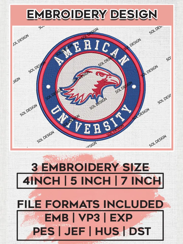 NCAA American University Eagles Round Logo Embroidery, NCAA American University Eagles Logo Embroidery files, NCAA Teams, Machine embroidery designs, Digital Download