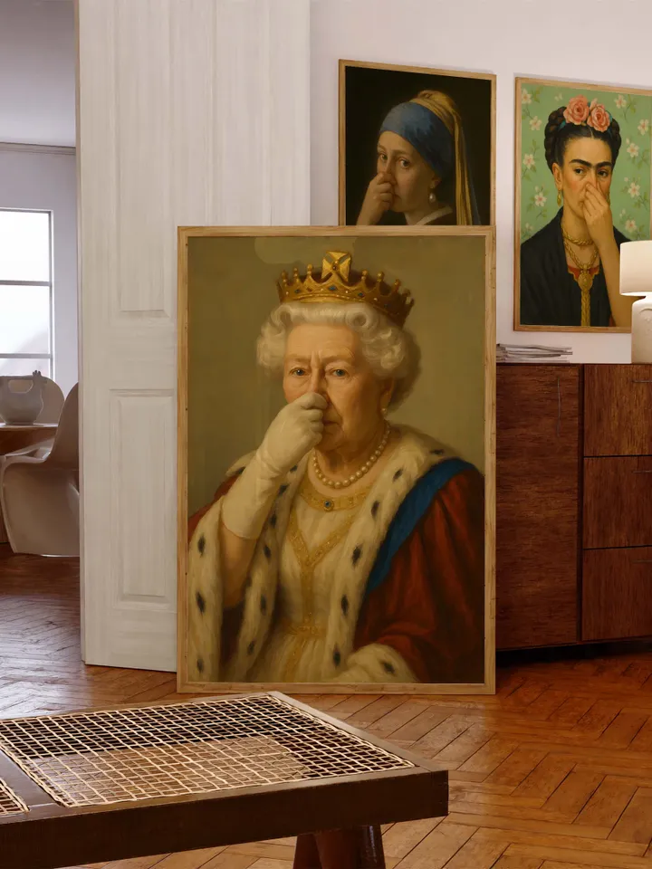 Royal Portrait Parody, Funny Queen Altered Art Print, Vintage Style Painting, Modern Wall Decor, Digital Printable Artwork, II Elizabeth