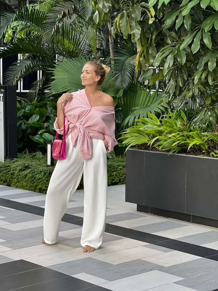 Pure linen oversize pink shirt / soft linen summer bikini cover up maldi shirt / classy shirt comfy resort wear / comfy women wear