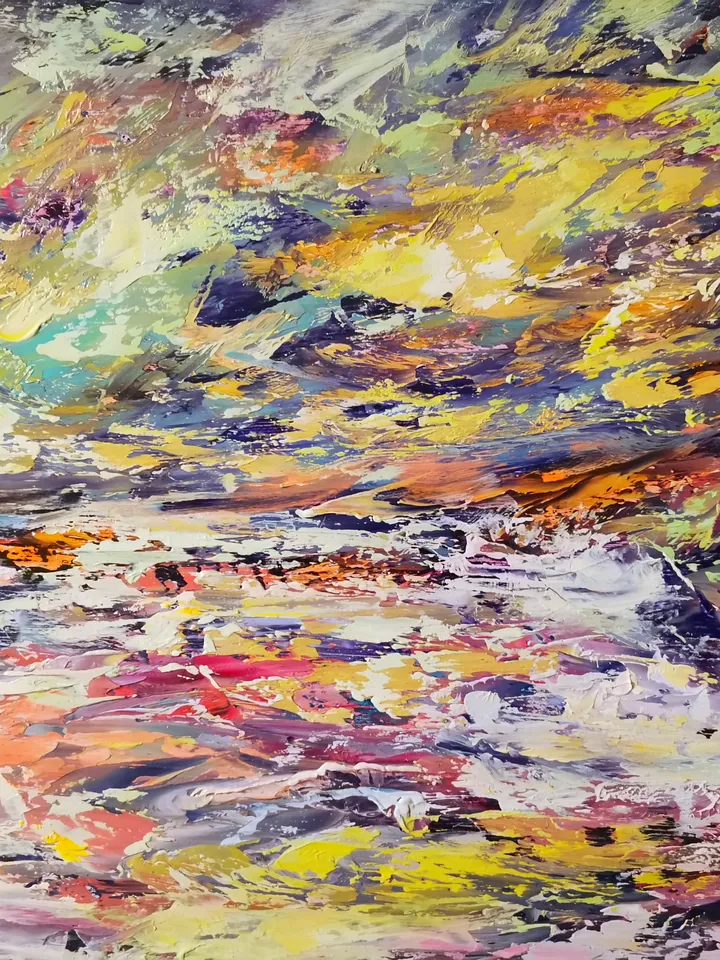Stream River Mountains Original Oil Painting Borealis Aurora Artist Svinar Oksana