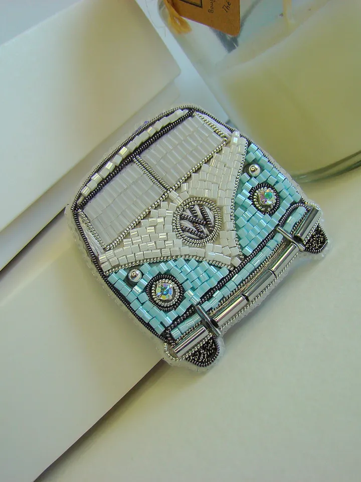 Brooch Car, beaded brooch, embroidered brooch, handmade design, custom brooch, cute brooch