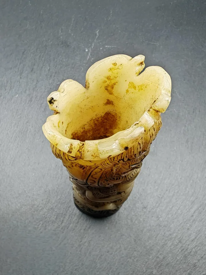 Leg Bone Carved Dudjom Troma Nagmo Pen holder,Black Wrathful Dakini Kapala Cup,Gandhanara Old Tibetan Buddhism Decor,20th,140mm × 40mm