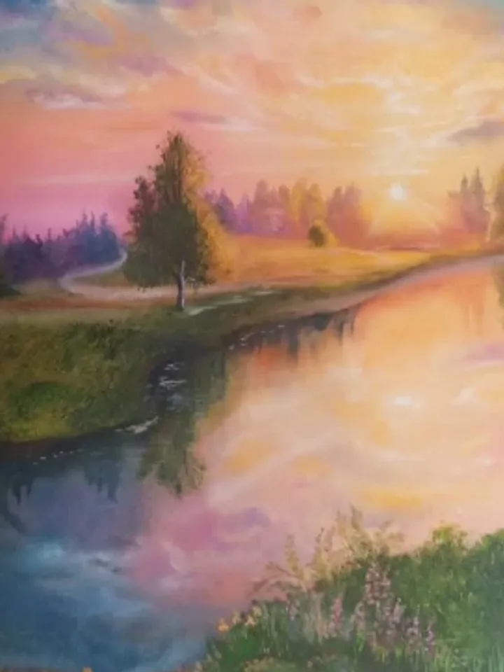 Painting, oil, "Pink landscape", size 40 x 60 cm