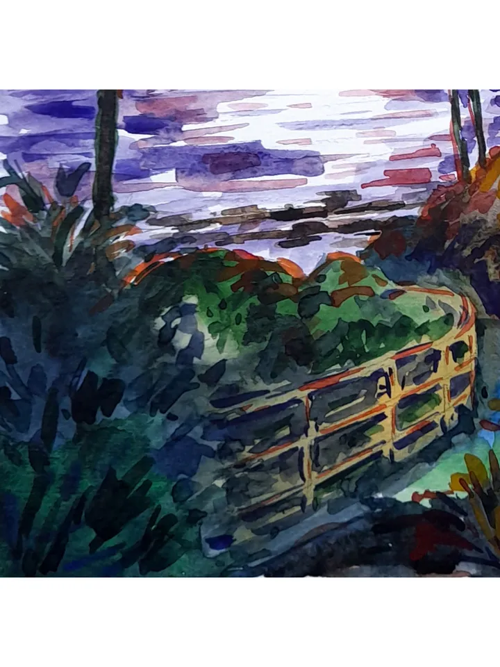 Laguna Beach Painting Sunset Original Art California Painting Watercolor Art Palm Tree Artwork 14 by 11 by TatianaArtShop