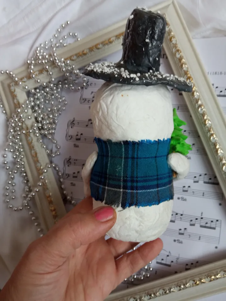 Adorable handmade snowman with Christmas tree. Decoration for Christmas, decor for winter holidays. Free shipping