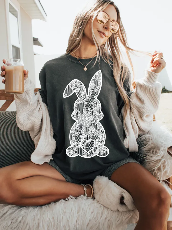 Lace Bunny Easter Png, Easter Png, Floral Bunny Png, Floral Chinoiserie Png, Bunny png, Girly easter png, Spring png, Lace Bunny Png