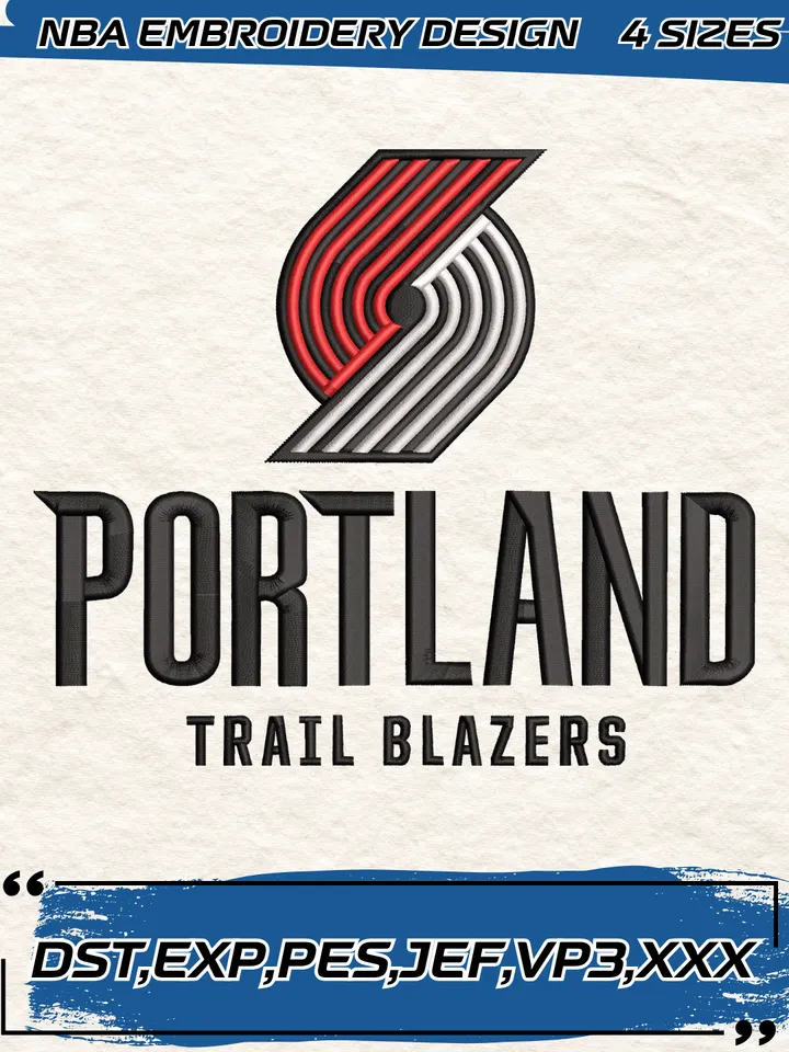 Portland Trail Blazers Logo Embroidery Designs,NBA Logo Embroidery Files, Machine Embroidery Design File, 4 Sizes,Digital Download