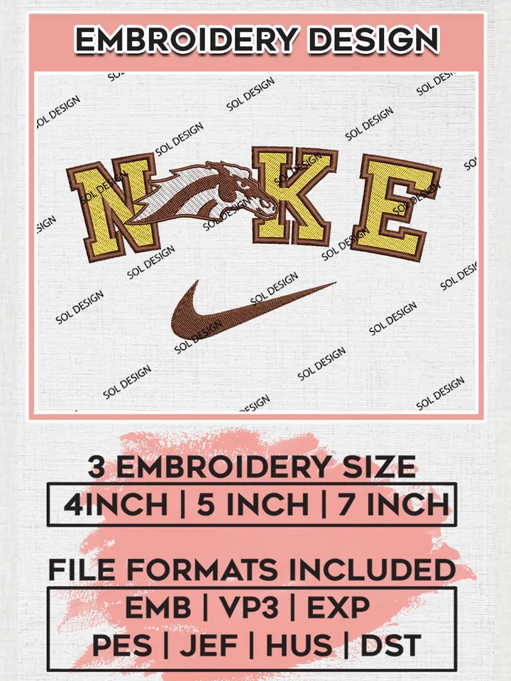 Nike Western Michigan Broncos Machine Embroidery Design, NCAA Western Michigan Broncos Embroidery Design Design files, NCAA Embroidery Designs, NCAA Machine Embroidery Designs, Digital Download