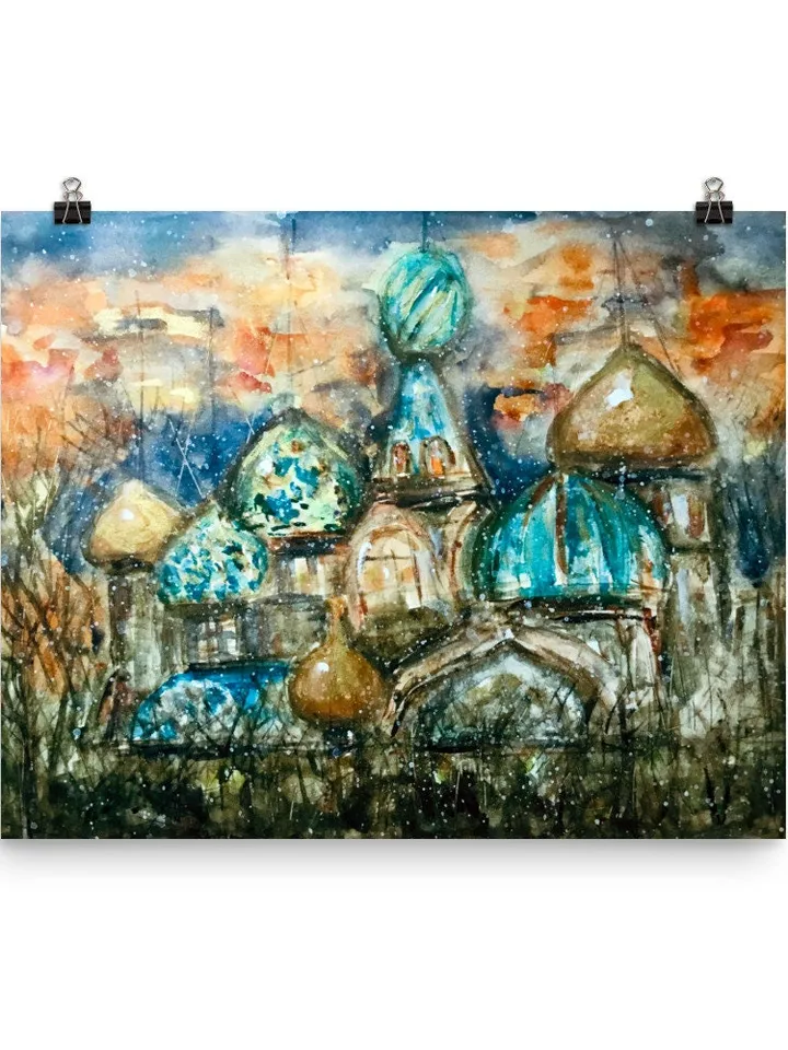 Saint Petersburg Photo paper poster from my original watercolor painting,cityscape posters,Russian church posters,Russian city painting