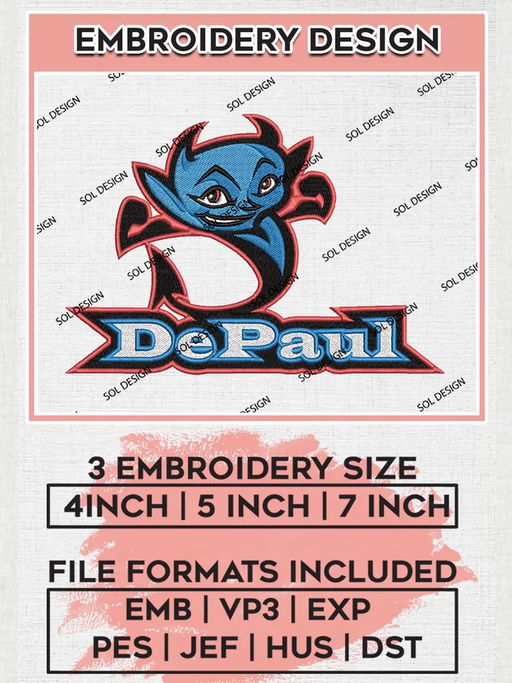 NCAA DePaul Team Logo Machine Embroidery Design, NCAA DePaul Blue Demons Embroidery Design Design files, NCAA Team Embroidery Designs, NCAA Machine Embroidery Designs, Digital Download