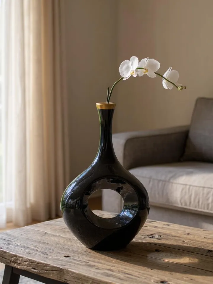 Handcrafted Aestetic Vase For Flowers or Home Decor | Elegant Black and Gold Hand-Painted Vase For Livingroom, Home Decor