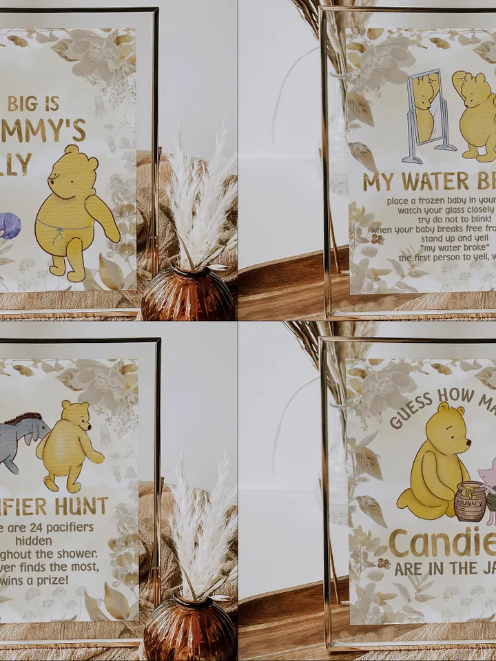 Winnie the Pooh Baby Shower Signs; Winnie the Pooh Inspired; Printable Pooh Baby Shower Party Games; Honey Bear Shower Games; pooh1
