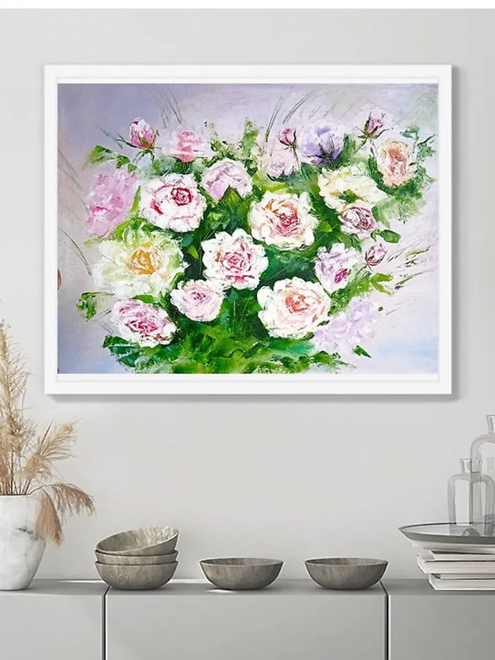 Peonies, Pink flowers, Original painting, Oil art, Original painting 40x50 cm