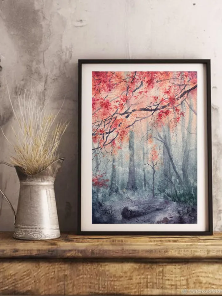 Forest Original Painting Trees Watercolor Painting Forest Landscape Original Art