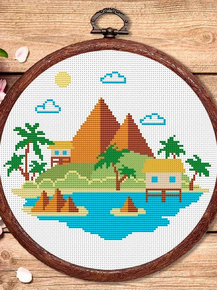 Mountain Landscape Cross Stitch Pattern, Island Cross Stitch, Embroidery Travel, Travel Cross Stitch Pattern, Modern Cross Stitch #trl003