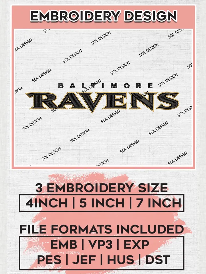 NFL Baltimore Ravens Wordmark Logo Embroidery Design Files, NFL Ravens, NFL Embroidery Designs, NFL Baltimore Ravens Machine Embroidery Design, Digital Download