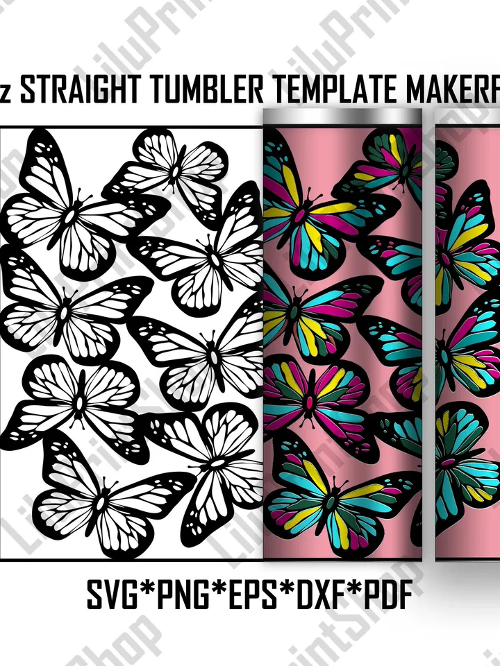 Butterfly tumbler template svg for 30oz straight Makerflo tumbler Tangram skinny tumbler cut file digital instant download