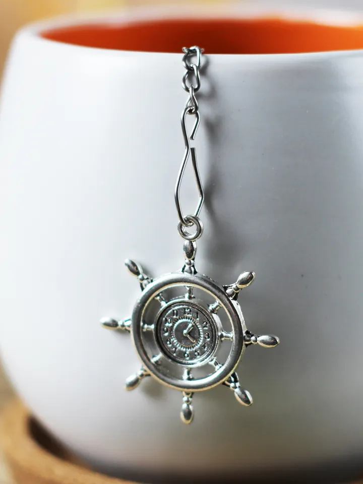 Nautical tea strainer for loose leaf tea, Tea infuser with helm charm, Tea Steeper nautical pendant, Herbal tea gift