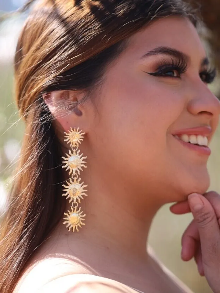 Extra Long Boho Wedding Earring For Bride, Celestial Gold Bridal Earrings, Statement Wedding Jewelry, Bridesmaid Gift, Sun Wedding Earrings