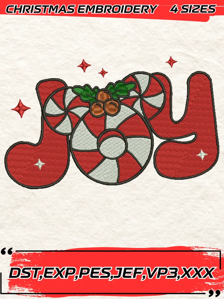 Mickey Mouse Joy Christmas Candy Embroidery Design,Christmas Embroidery Design,4 Sizes, Digital Download