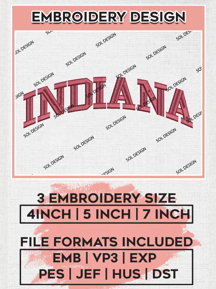 Indiana College Team Word Logo Embroidery Design Files, NCAA Indiana Hoosiers Machine Embroidery, NCAA Teams, 3 sizes, NCAA Machine embroidery designs, Digital Download
