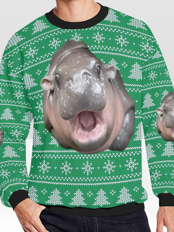 Moo Deng Ugly Christmas Sweater, Christmas Sweatshirt