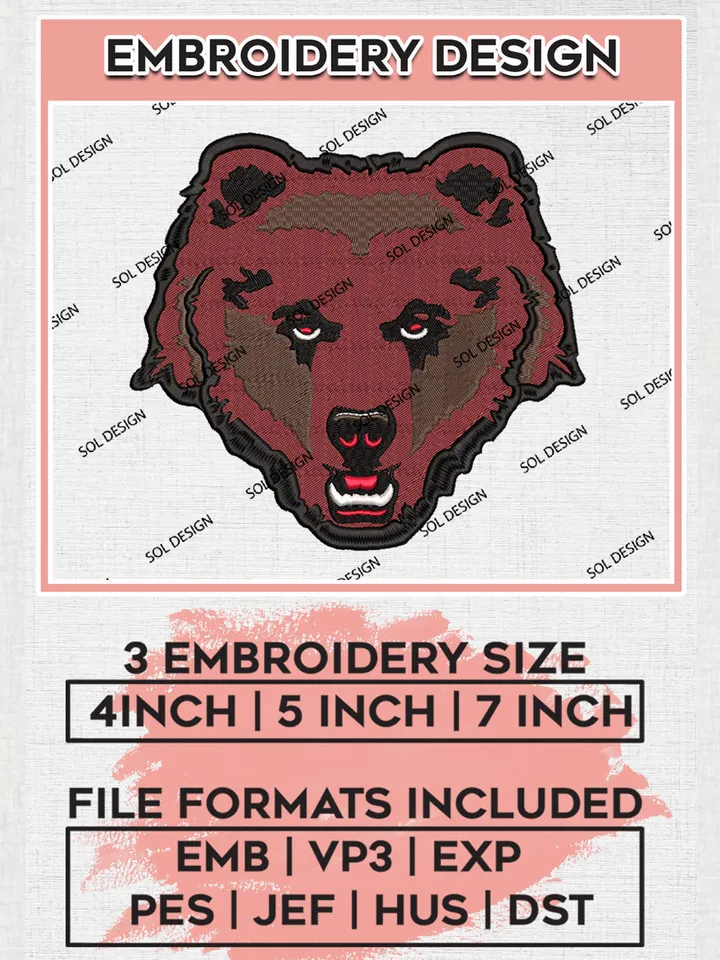 NCAA Brown Bears Mascot Logo Embroidery Designs, NCAA Logo Machine Embroidery Files, NCAA Brown Bears Logo, NCAA Embroidery Designs, Machine Embroidery Designs, Digital Download