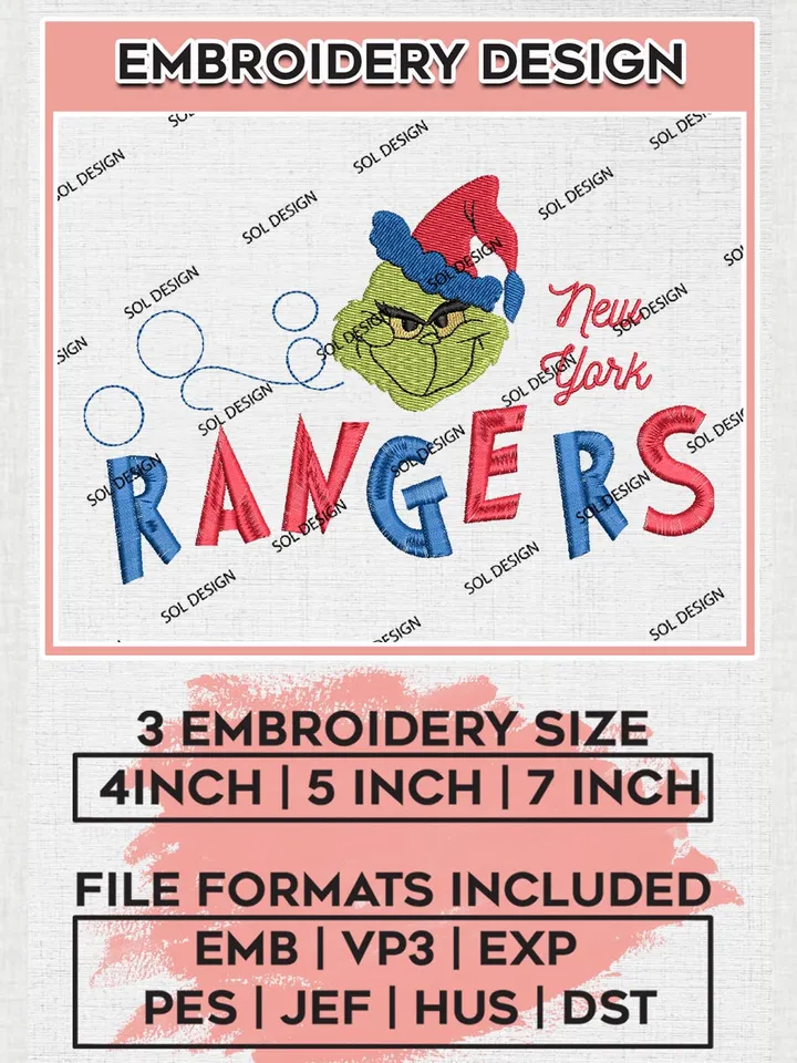 Grinch New York Rangers Embroidery Designs, Grinch Christmas Embroidery Files, NHL Rangers Machine Embroidery Designs, NHL New York Rangers Logo, NHL Christmas Machine Embroidery Design, Digital Download