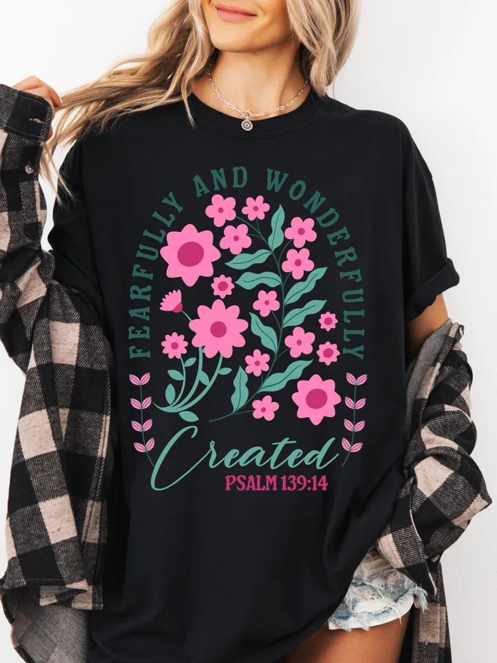 Fearfully and Wonderfully Png, Christian Floral Png, Retro Christian Png, Bible Verse Png, Wildflower Jesus Png, Sublimation Designs