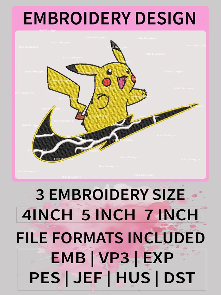 Nike Pikachu Embroidery Designs, Pokemon Machine Embroidery Design, Anime Embroidery Design, Embroidery Machin