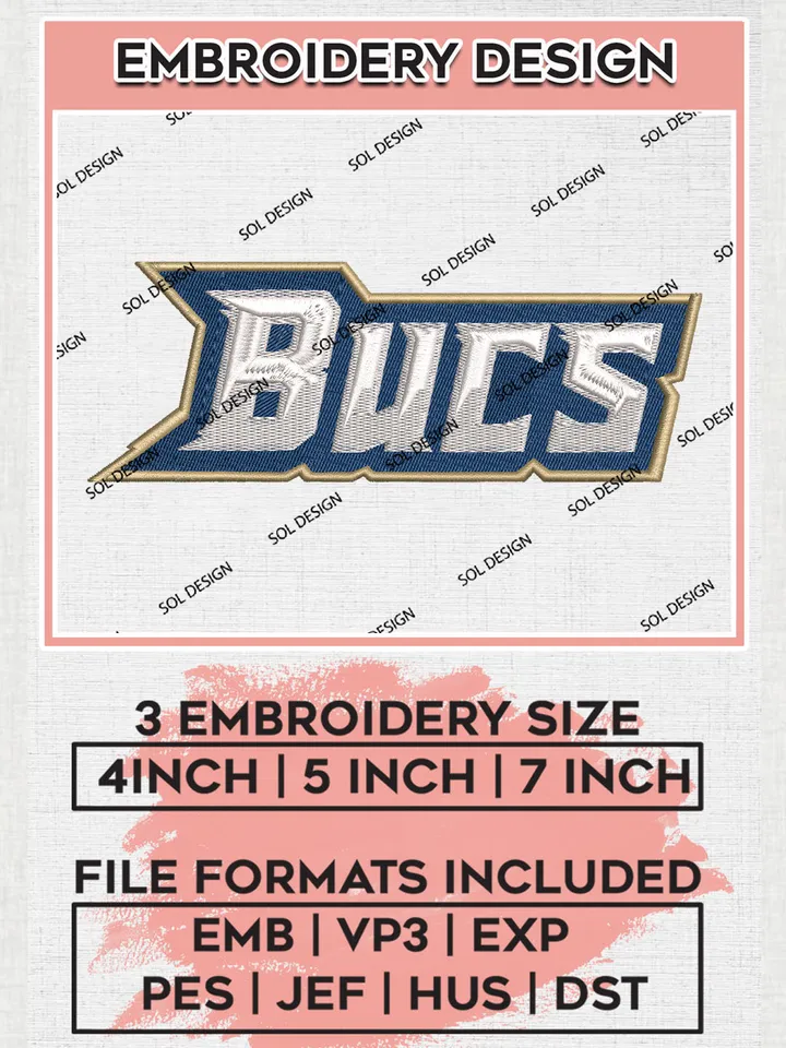 NCAA Bucs College Team Word Logo Embroidery Design Files, NCAA Charleston Southern Buccaneers Machine Embroidery, NCAA Teams, 3 sizes, NCAA Machine embroidery designs, Digital Download