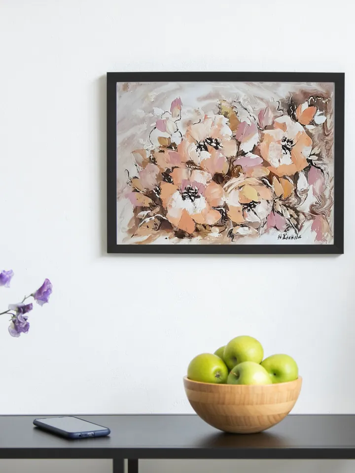 Original oil painting impasto flowers with palette knife