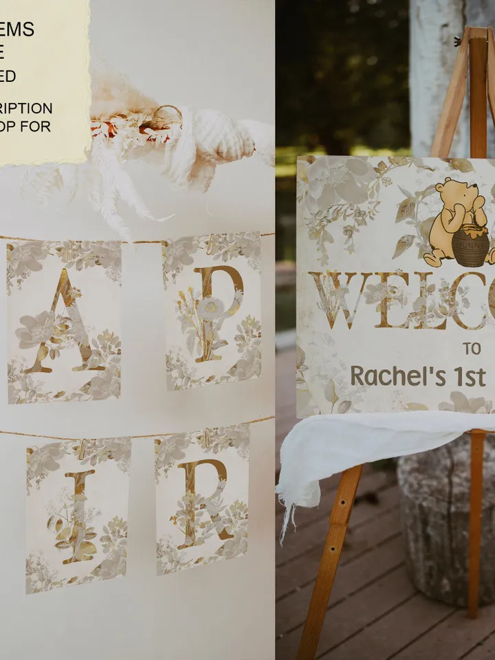 Editable Favor tag Winnie the Pooh; Winnie the Pooh 1st Birthday; Printable thank you tag sticker; Pooh Party Decoration; Wg4
