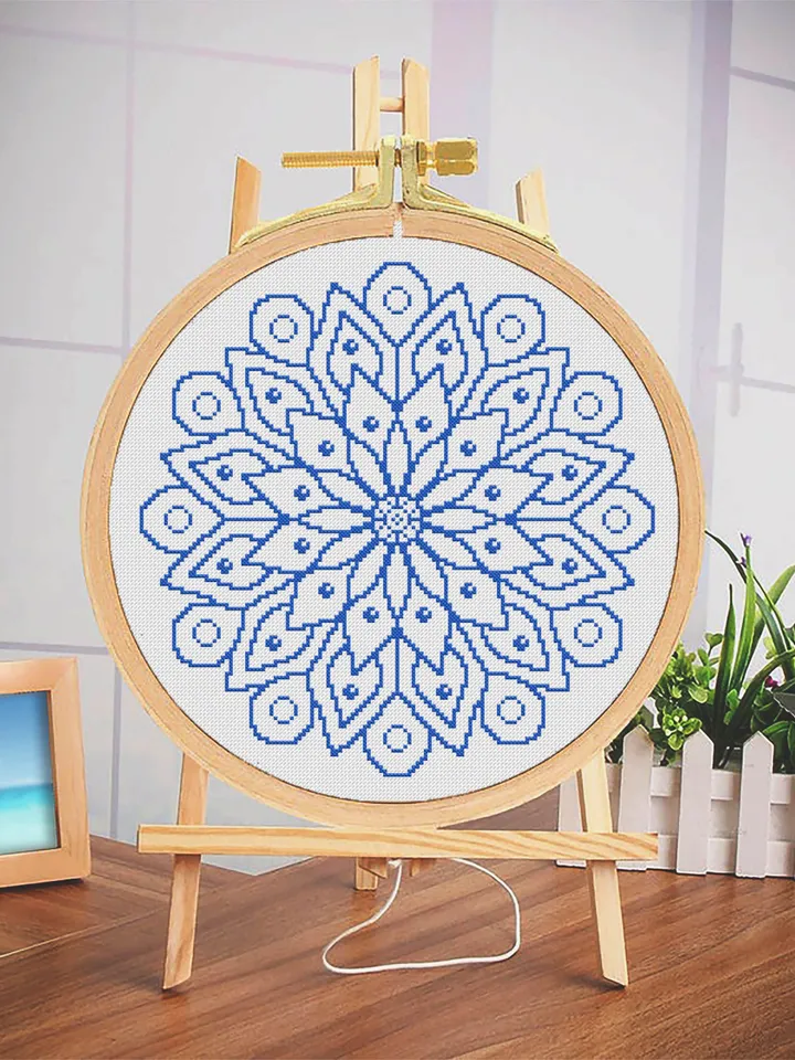 Easy mandala cross stitch pattern download PDF Flower mandala digital Monochrome cross stitch Floral ornament xstitch chart Home decor #M71