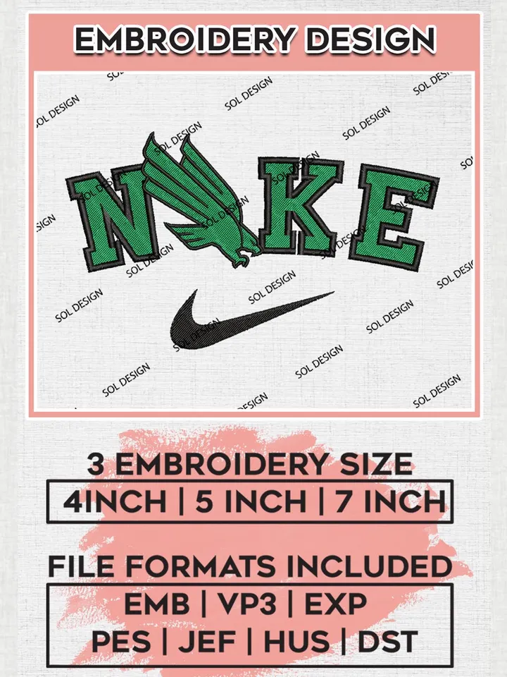 Nike North Texas Mean Green Machine Embroidery Design, NCAA North Texas Mean Green Embroidery Design files, NCAA Embroidery Designs, NCAA Machine Embroidery Designs, Digital Download