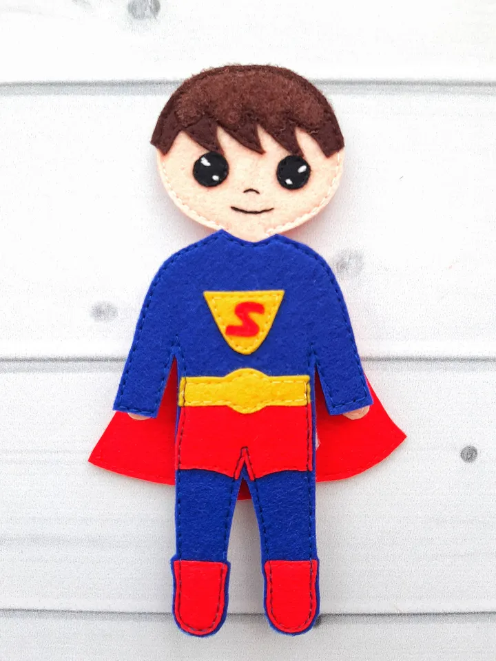 Superhero felt doll pattern with wardrobe, Boy Felt Doll with sets of clothes pattern, Felt Pattern pdf for boys 2,3,4,5 year old