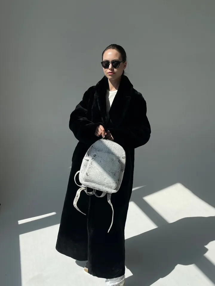 Genuine python skin white backpack | designer women bags | exotic leather purse | trendy casual snakeprint bleached backpack with pockets |