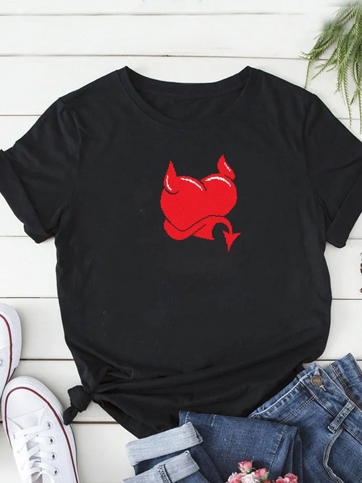 Devil heart cross stitch pattern download PDF Funny Valentine stitch, Heart ornament cross stitch chart, Devil horns, Heart design #T11