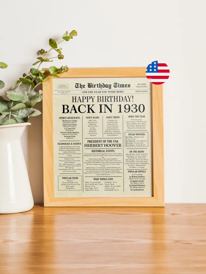 Back in 1930 Birthday Card - 95th Birthday Gift for Women or Men - 95th Birthday Decoration for Grandmother or Grandpa - Funny Table Centerpiece for 95 Years Old Birthday Party - Last Minute Gift