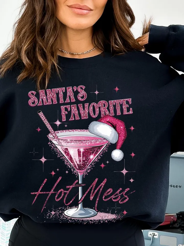 Santa's Hot Mess PNG, Glitter Christmas Martini Png, Christmas Drink T Shirt Png, Alcohol Xmas png, Glitter Santa Hat, Candy Cane Digital