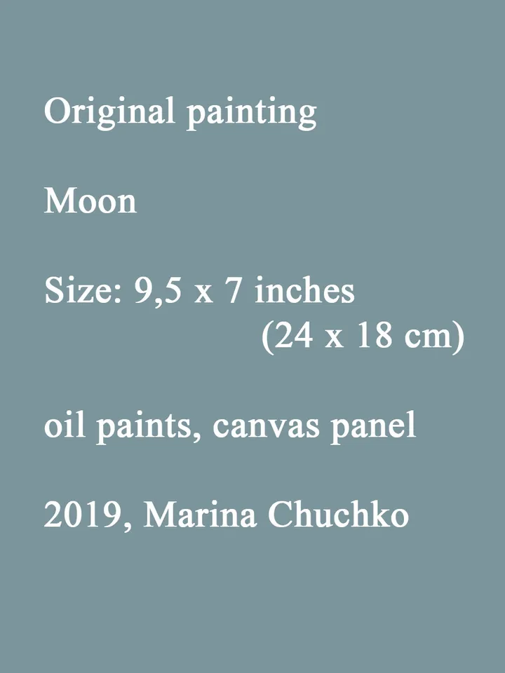 First Quarter Red Moon Painting 9,5x7" ORIGINAL Abstract ART Impressionist hand painted Artwork Signed by artist Marina Chuchko